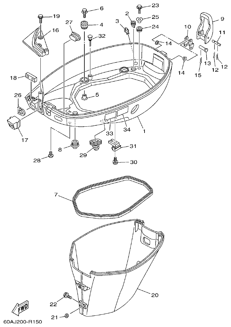 Yamaha F50DET, FT50CET BOTTOM COWLING parts diagram